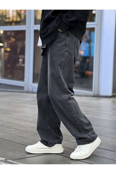 Cuqq Denim Ανδρικό Acid Wash Frayed Anthracite Jeans φαρδύ παντελόνι Jean