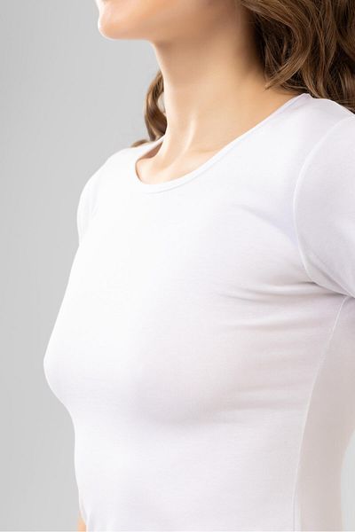 BAYKAR White Women's Basic T-Shirt - Cotton, Piping Neck, Short Sleeve, 6663