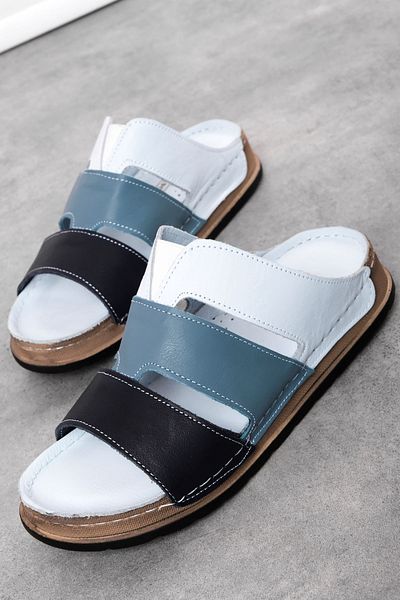 Lal Shoes & Bags Papuci Ratse pentru femei - Piele autentică, cu trei benzi și detalii din cauciuc, albastru