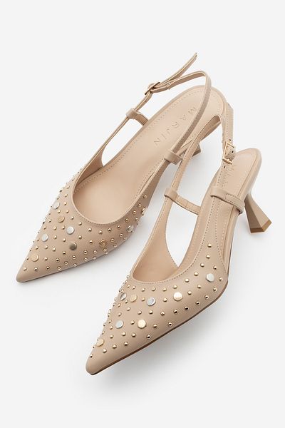 Marjin Damen-Stiletto-Schuhe – spitze Zehen, besetzt, Taki, Slingback-Absatz, Rofen Beige