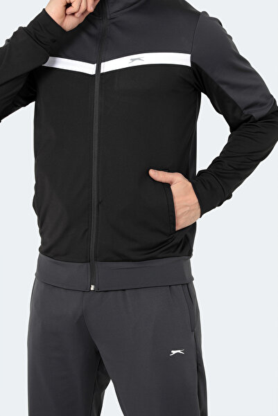 Slazenger RAMOS Erkek Fermuarlı Dik Yaka Cepli Koyu Gri Eşofman Takımı