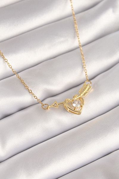 AfraBeauty 316L Stainless Steel Gold Arrow Heart Zircon Women Necklace |   Non-Tarnish Elegance & Durability