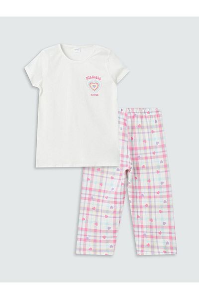 LC Waikiki Crew Neck Printed Short Sleeve Girls Pajama Set (S4)
