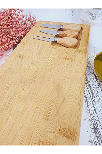 ERKUGO Bamboo Presentation Board, Fork - Spatula - Knife Set, Cutting Board, Serving Tray