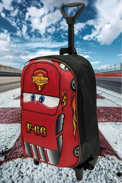 Uniquerrs Kindergarten Nursery Children's Cars F-66 Luxury 5D Embossed Printed School Bag and Backpack with Squeegee Wheels