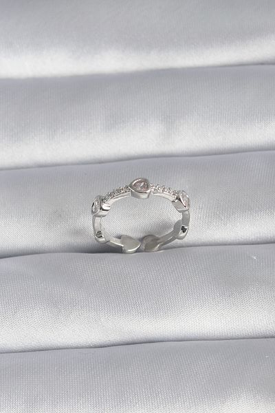 Store Brass Silver Color Heart Model Zircon Stone Detail Women's Ring