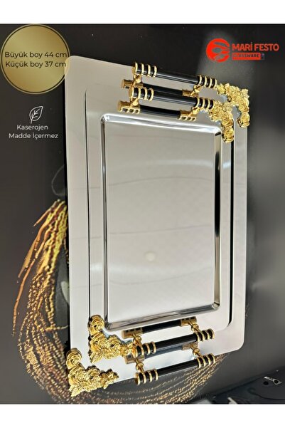 King Queens 2'li Gold ikramlık Sunumluk Çay Ve Servis Tepsisi