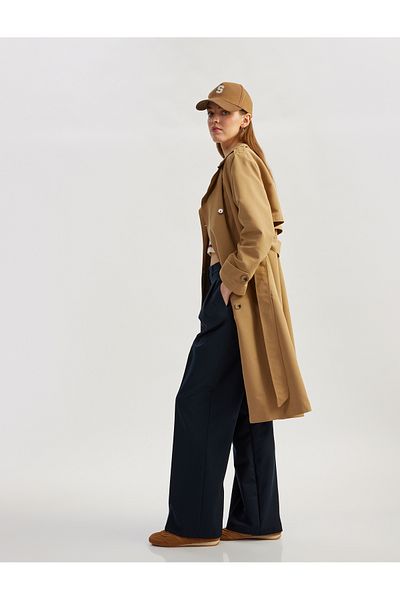 Koton Double Breasted Lapel Long Sleeve Buttoned Belt Lined Trench Coat