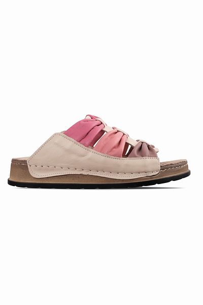 Lal Shoes & Bags Papuci Madia din piele naturală pentru femei cu trei dungi - crem