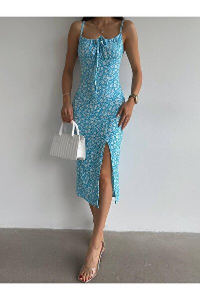 Jeevee Сукня міді на бретелях з квітковим візерунком і розрізами
