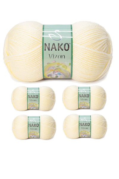 NAKO Vizon Premium 5 τεμάχια ακρυλικό πλέξιμο χειρός - μαλλί κλωστής, έγχρωμο No:256, κρέμα