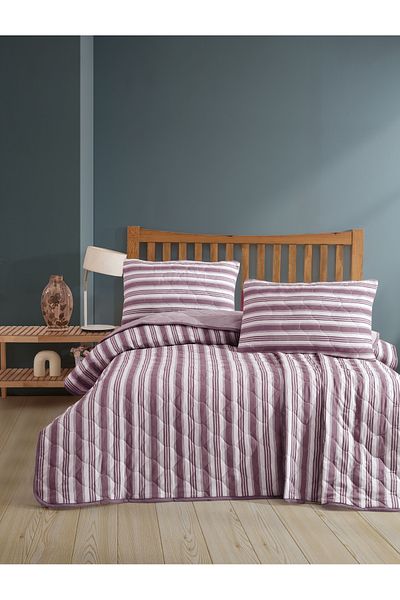 luxtex Double Quilted Striped Patterned Fiber Filled Multi-Purpose Bedspread