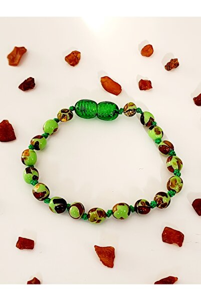Kehribar Sarayı Mosaic Green Amber Children's Bracelet 16 cm