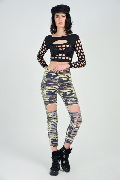 Sense Camouflage Patterned Pants| Pnt14006 Navy Beige Camouflage