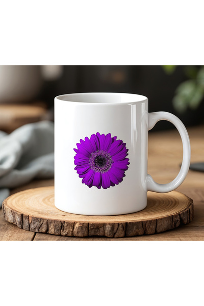 BB TRADE White Ceramic Printed Mug Cup with Purple Flower Design 330ml