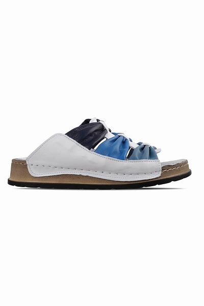 Lal Shoes & Bags Papuci Madia din piele naturală pentru femei cu trei dungi-alb
