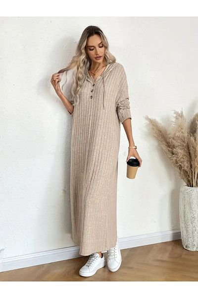 JANES Γυναικείο μακρυμάνικο φόρεμα με κορδόνι με κορδόνι καμισόλ