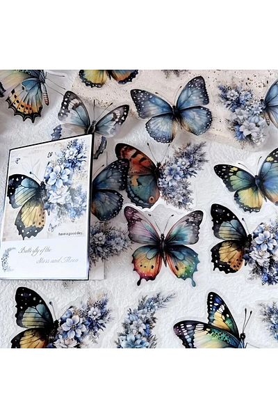 Choice B 30pcs/pack Vintage Butterfly Pet Stickers Diy Decorative Junk Journal Stickers For Scrapbook Labe.