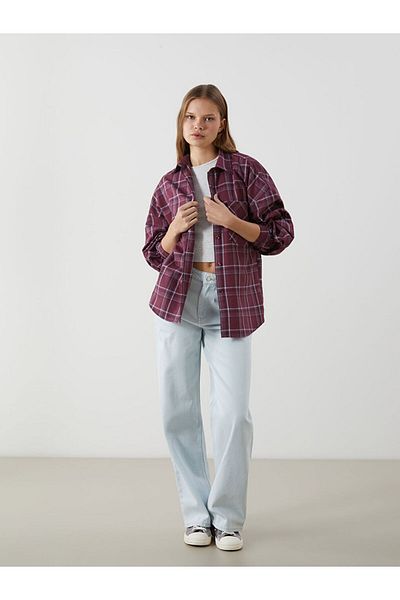 LC Waikiki Xside Burgundy Plaid Poplin Women's Shirt