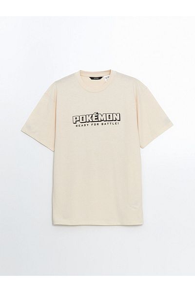 LC Waikiki Xside Beige Crew Neck Pokemon Printed Combed Cotton Men's T-Shirt