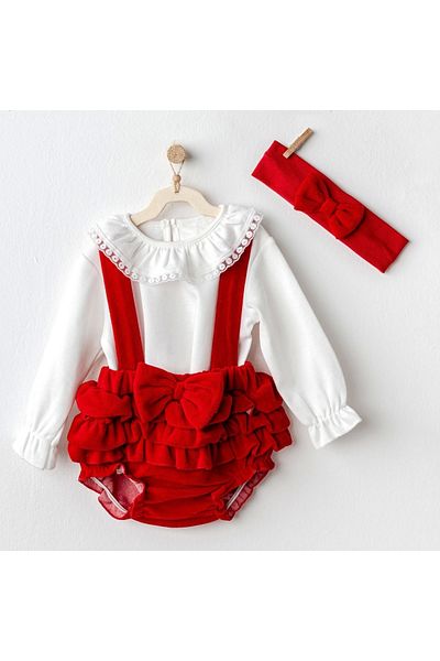 andywawa Ac25330 Happy Newyear - 3-Piece Red Velvet Baby Romper Set
