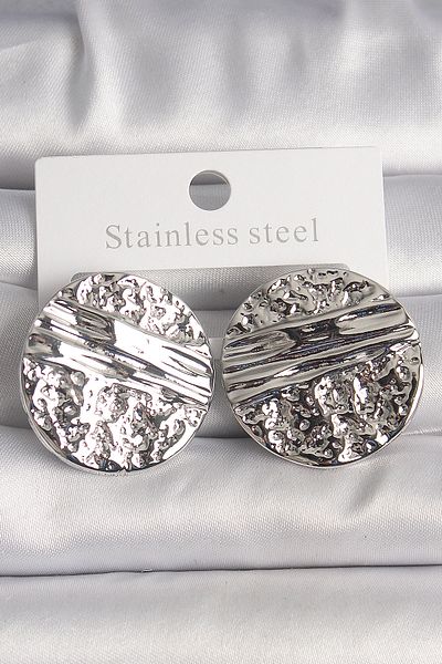 Melff Brass Silver Color Embroidered Circle Plate Model Women's Earrings