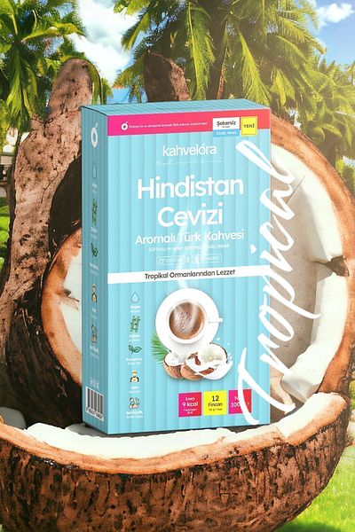 kahvelora 200g Classic Turkish Coffee with Coconut - Sugar Free and Grounds, No Milk Powder - in Special Box
