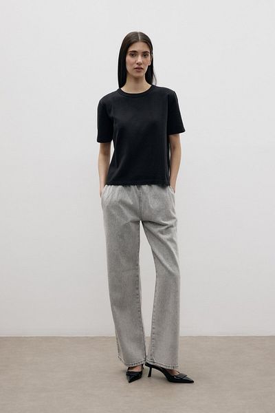 mervis Denim Trousers with Stone Embroidered Elastic Waist