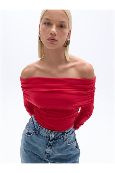 Nocturne Gather Detailed Open Shoulder Blouse