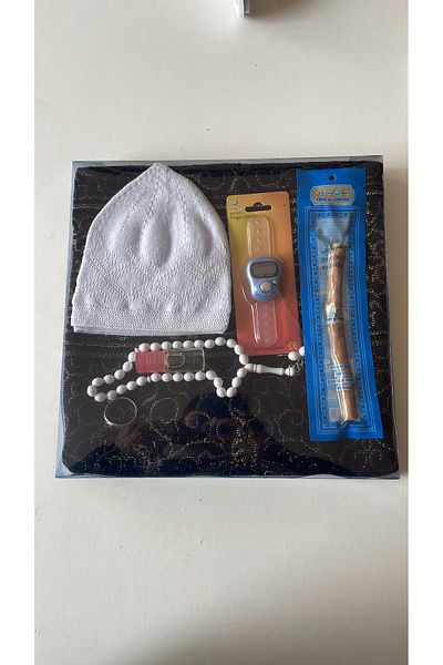 Classy 5 Pcs Gift Hajj Umrah Zikirmatik Thin Prayer Rug Skullcap Essence Ring Miswak Tasbih Set Mixed Color