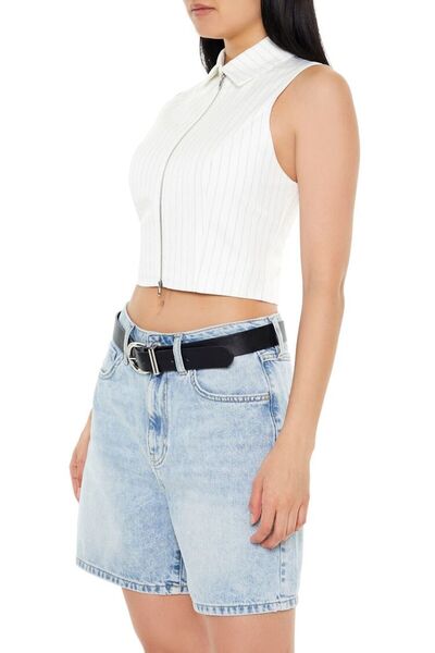 Forever 21 Çizgili Fermuarlı Crop Gömlek