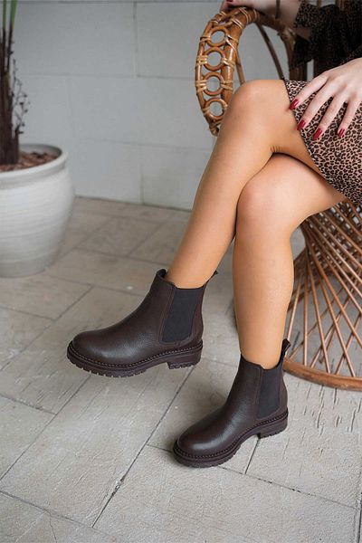 Parponi Γυναικείες μπότες Tiffany Elastic Γνήσιο Δερμάτινο Καφέ