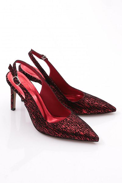 DGN Women's Open Back Pointed Toe Heeled Shoes Red Patterned 210835910