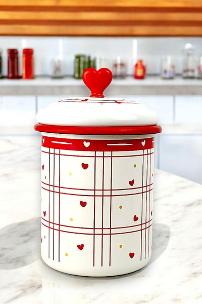 İnci Emaye -1.5Litre Enamel Jar - Spice Jar, Dowry, Gift, Yogurt Fermentation, Multi-Purpose Jar with Lid