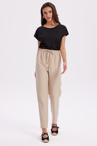 Masha Kate Beige Colored Tie Waist Trousers