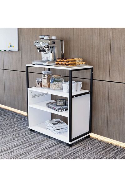 Golden Bark Coffee Corner Table, Console Entry Table, with Four Shelves for Coffee and Accessories - Brown/Black