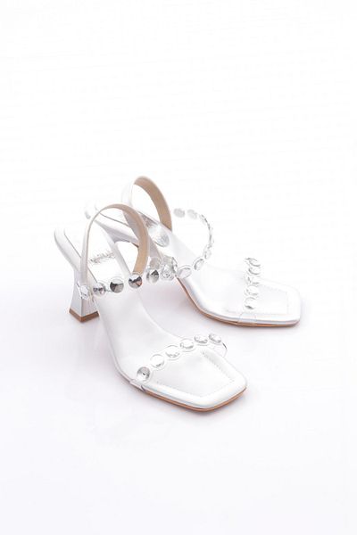 DGN Pantofi de seara cu toc cu siret pentru dama din satin argintiu 21103128
