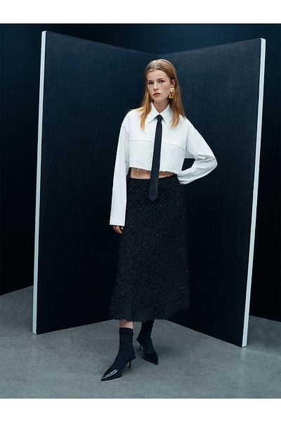 Nocturne Colorful Glitter Tweed Midi Skirt