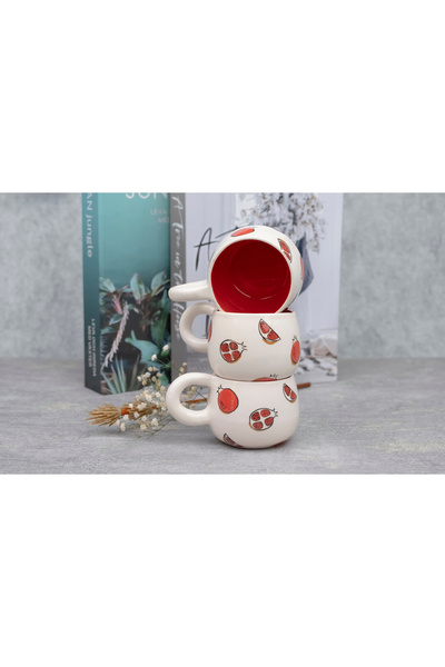 Melouro Pomegranate Set of 3 Handmade Ceramic Cups with Handles, Mug