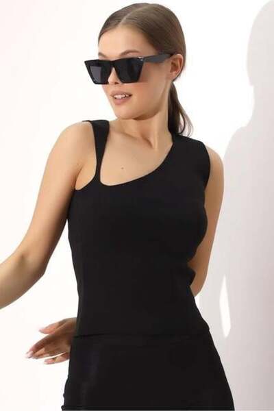 Irmak Kerekli Μαύρο πλεκτό V Half Athlete Μπλούζα 1512 - Γυναικεία