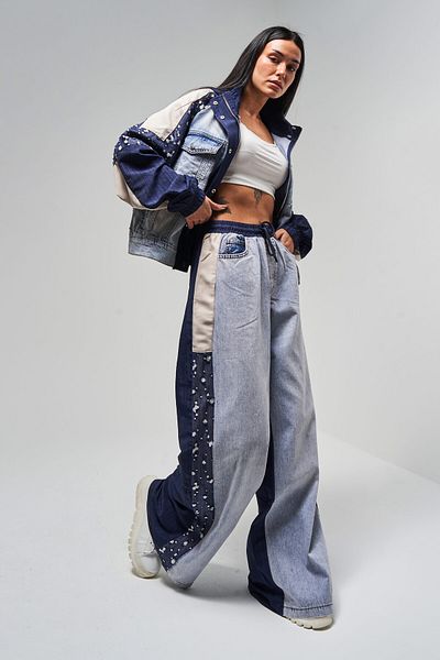 its basic Blugi de damă din țesătură de culoare denim Pantaloni de denim cu design largi, fragmentați