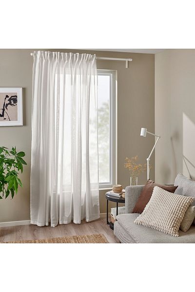 erorex Sheer curtain, 1 piece, with heading tape/white, 300x300 cm
