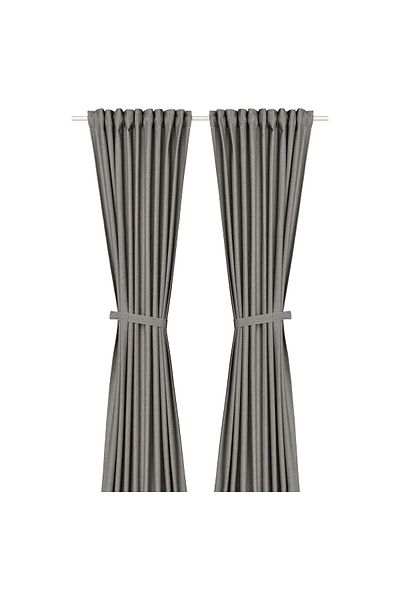 erorex Curtains with tie-backs, 1 pair, with heading tape/dark grey, 140x300 cm