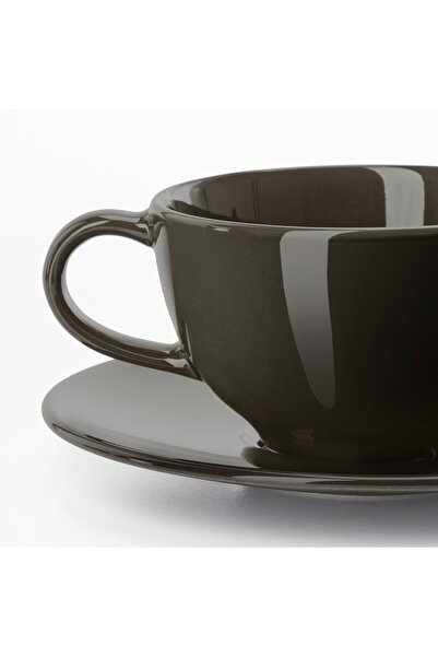 erorex Teacup with saucer, dark grey, 26 cl