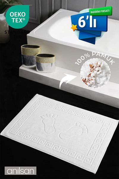 Anılsan Set of 6 Greek Foot Towels - 50X70 Cm, 245 Gr, 100% Cotton, Daily Use, Spa and Hotel Bath Mat