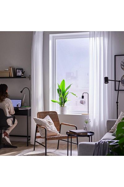 erorex Sheer curtain, 1 piece, with heading tape/white, 300x300 cm