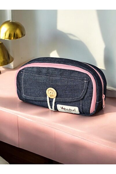 BABUN Efes Büyük Geniş Düz Kanvas Bez Kumaş Kalem Kutusu Retro Vintage Düğmel...