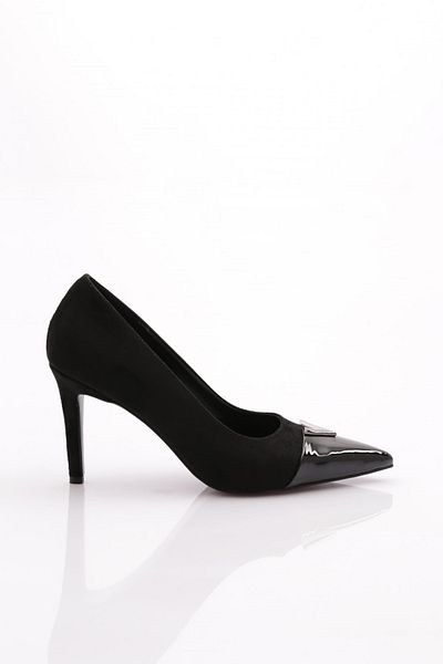 DGN 1097 Pantofi de damă cu toc înalt din piele intoarsa neagra