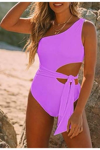 DEEP BEACH One Shoulder Swimsuit - Tie-Up, Db 200803 Ma