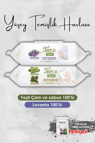 Baby Turco Lavender, Green Pine and Soap Surface Cleaning Towel 2 X 100